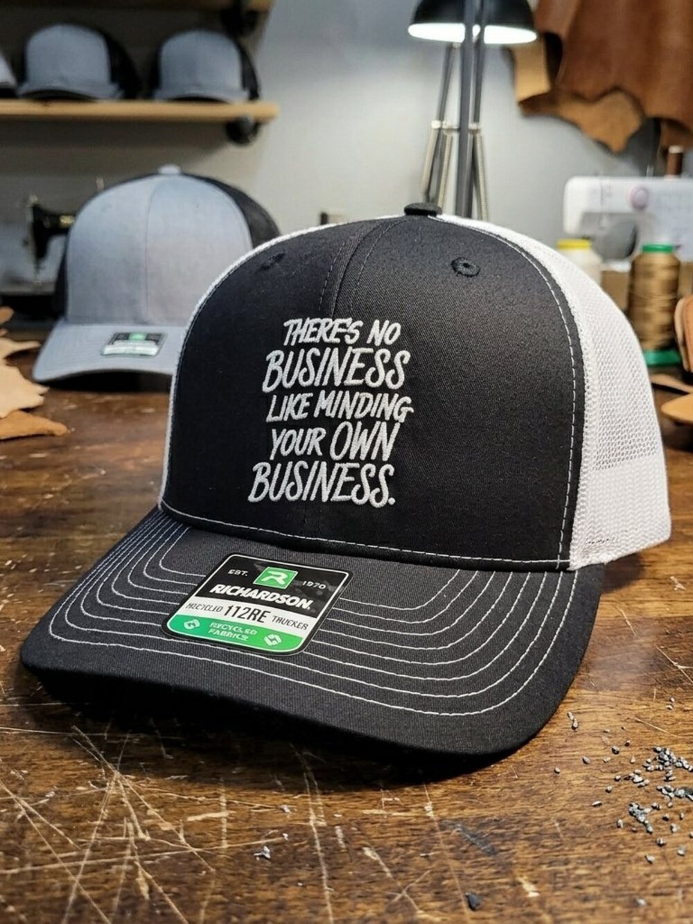 Mind Your Own Business Sarcastic Embroidered Black Richardson 112RE Hat Funny US